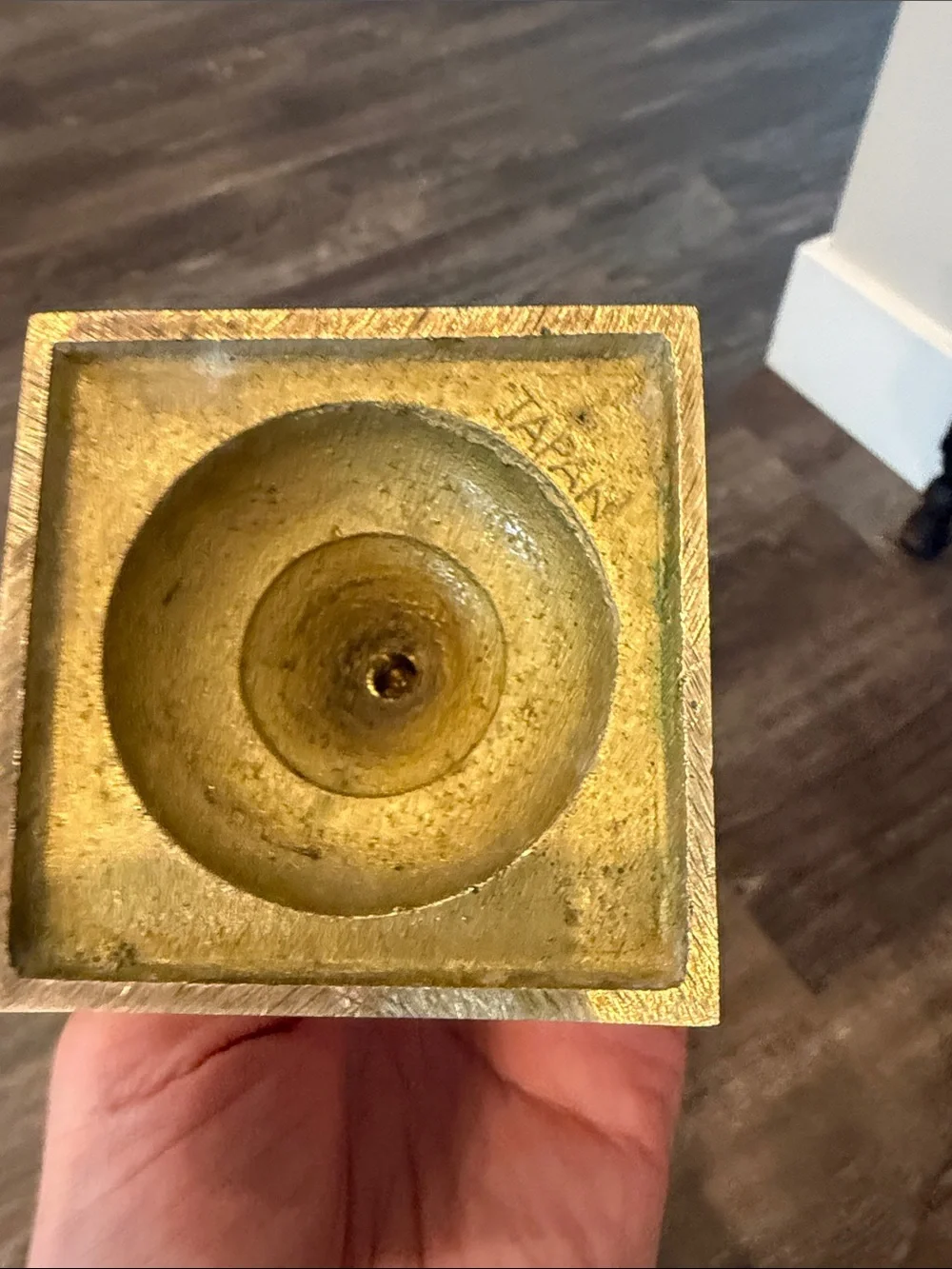 Vintage  Brass Candlesticks Pair Square Base Made in Japan Mid Century